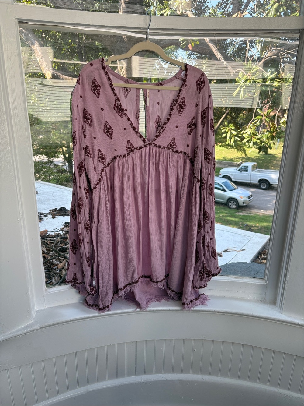 Boho Free People Embroidered V-Neck Women's Top-Size Large